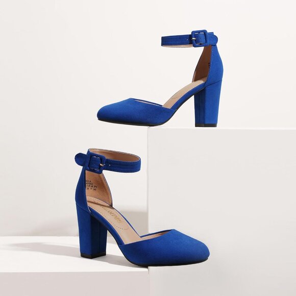 Dream Pairs Women Royal Blue Faux Suede Block High Heel Closed Toe Sandal - Picture 7 of 7